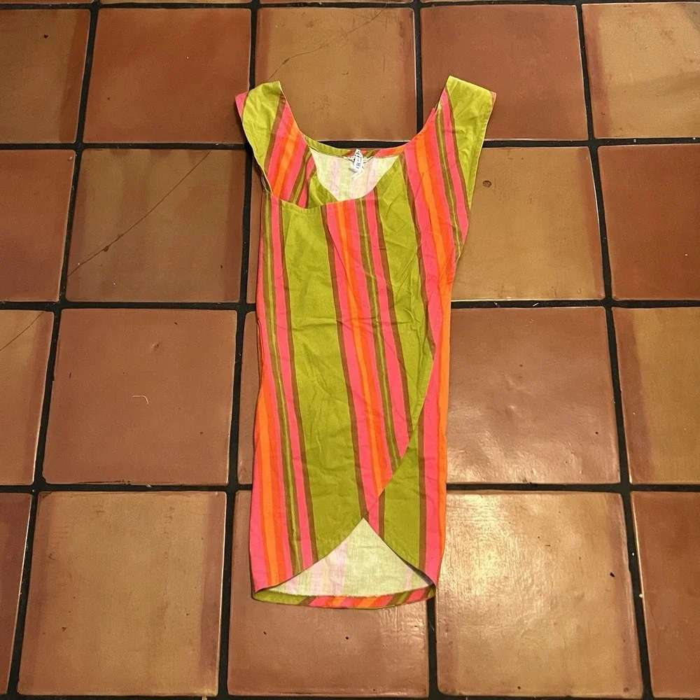 Vtg 1960s Marimekko Finland Stripe Mini Dress Design Research XS Cotton